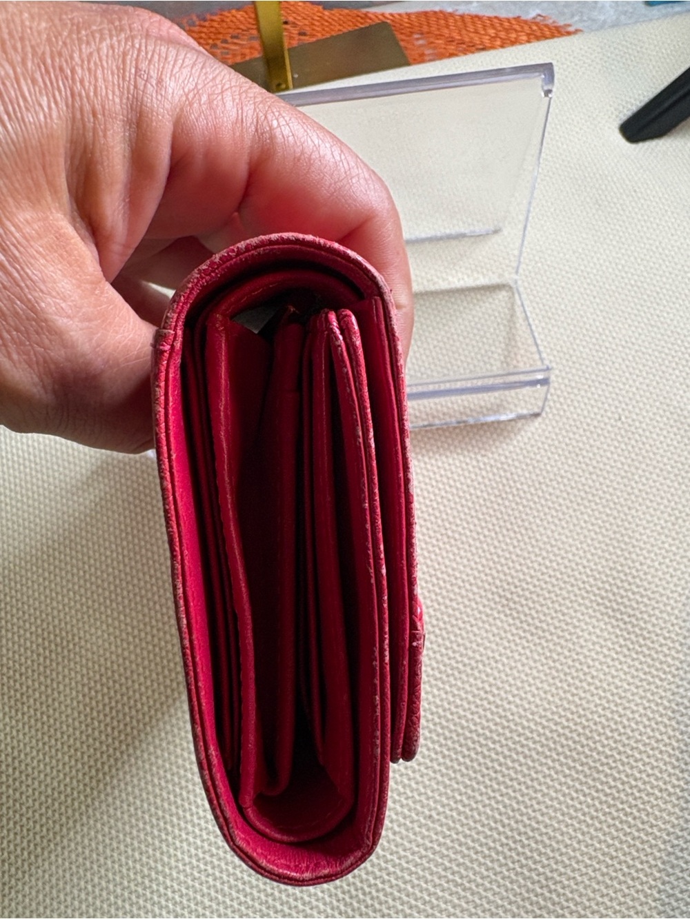 MCM Hot Pink Leather Trifold Wallet with Gold Hardware - Picture 6 of 10